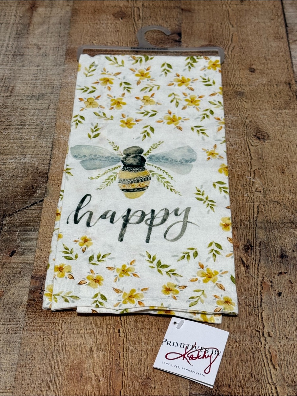 Primitives by Kathy Kitchen Dish Towel, Bee Happy- Yellow New